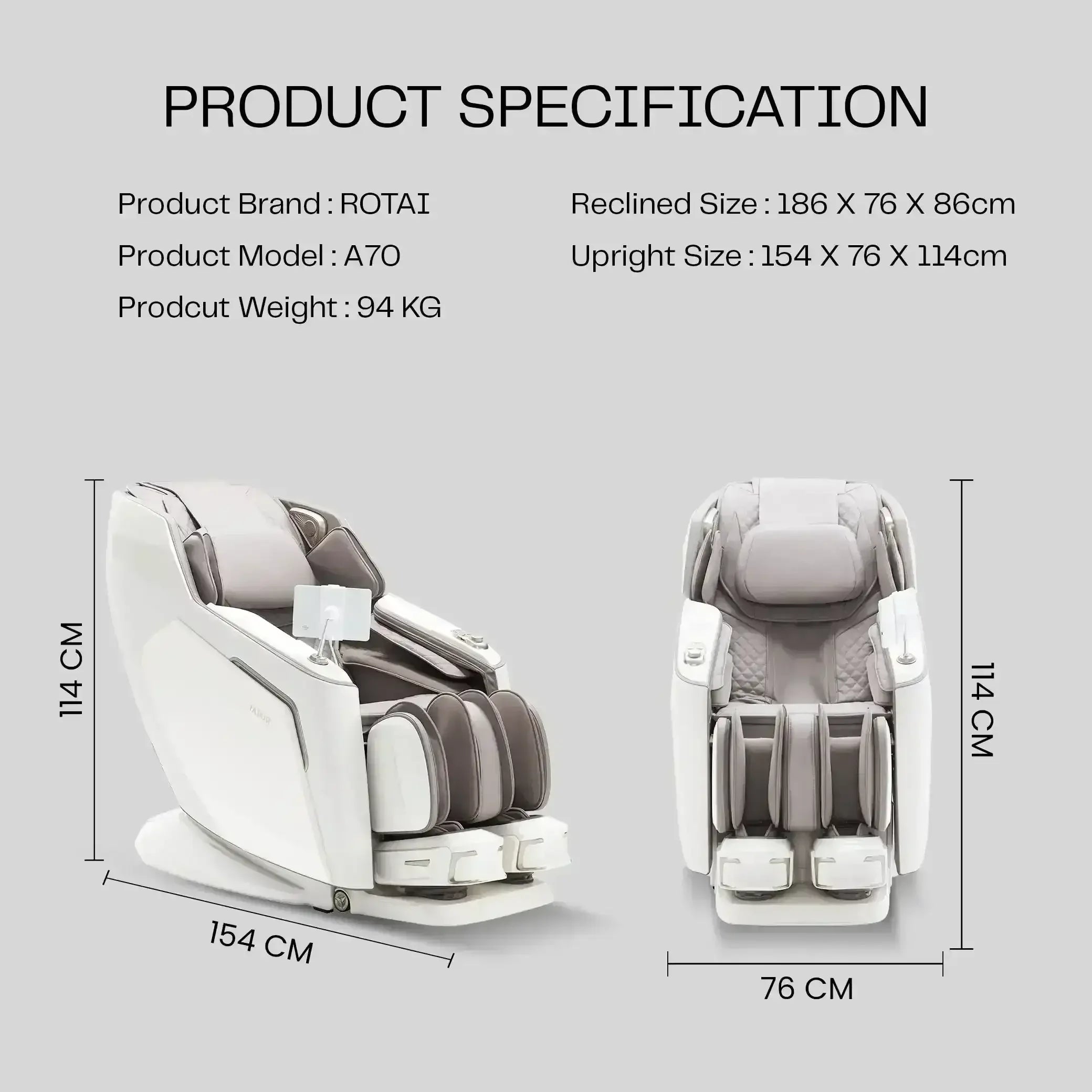 Vanquish Massage Chair (White) - Rotai - Best Massage Chair in Dubai UAE - Shop massage chairs in UAE, Saudi Arabia -Therapy Massage Chairs - Back, Neck, & Leg Pain Relief