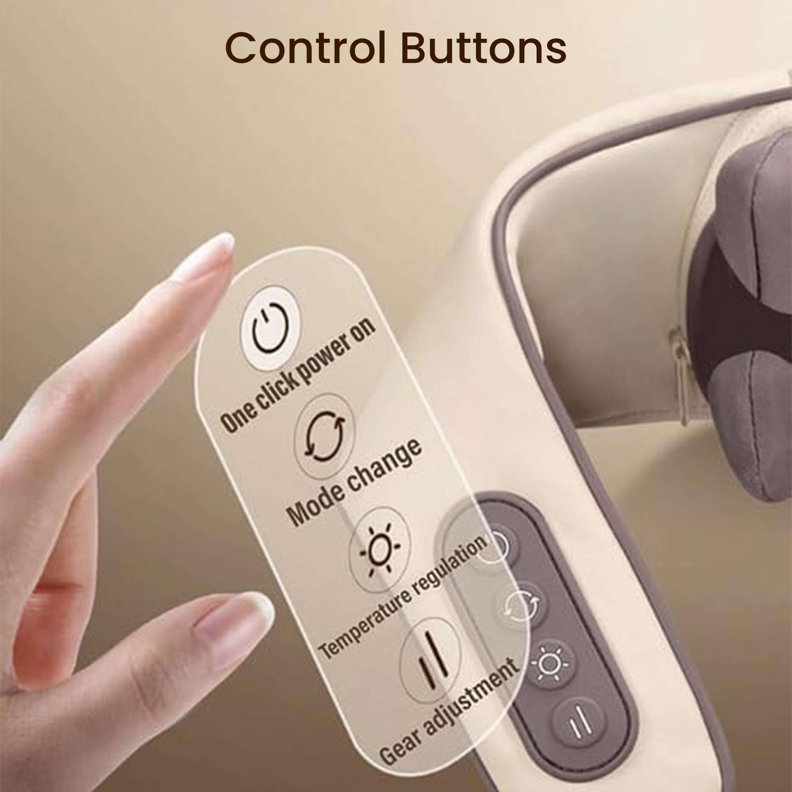 Close-up of control buttons on Trapezius Massager for Neck & Shoulder; Best Massage Chair in UAE, Massage Chair Dubai, كرسي مساج كهربائي.