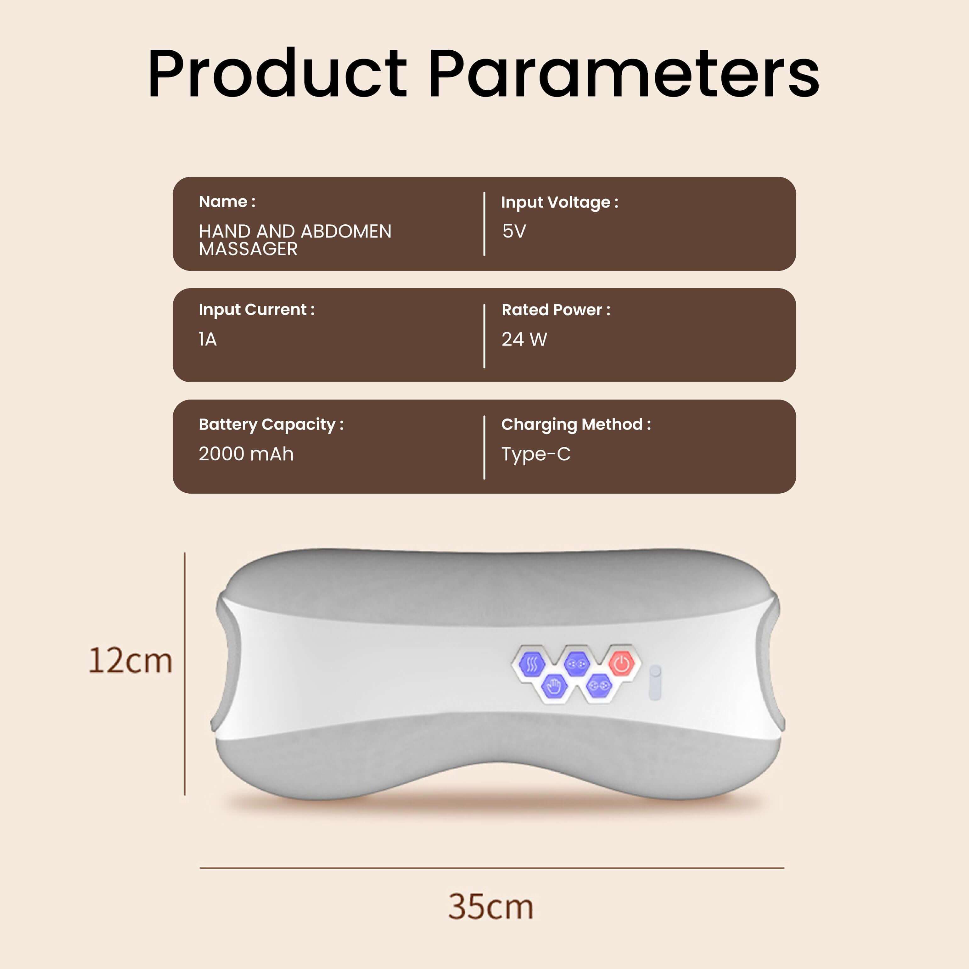 Hand and abdomen massager with product parameters, ideal for كرسي مساج, Massage Chair Dubai, and best massage chair in UAE.