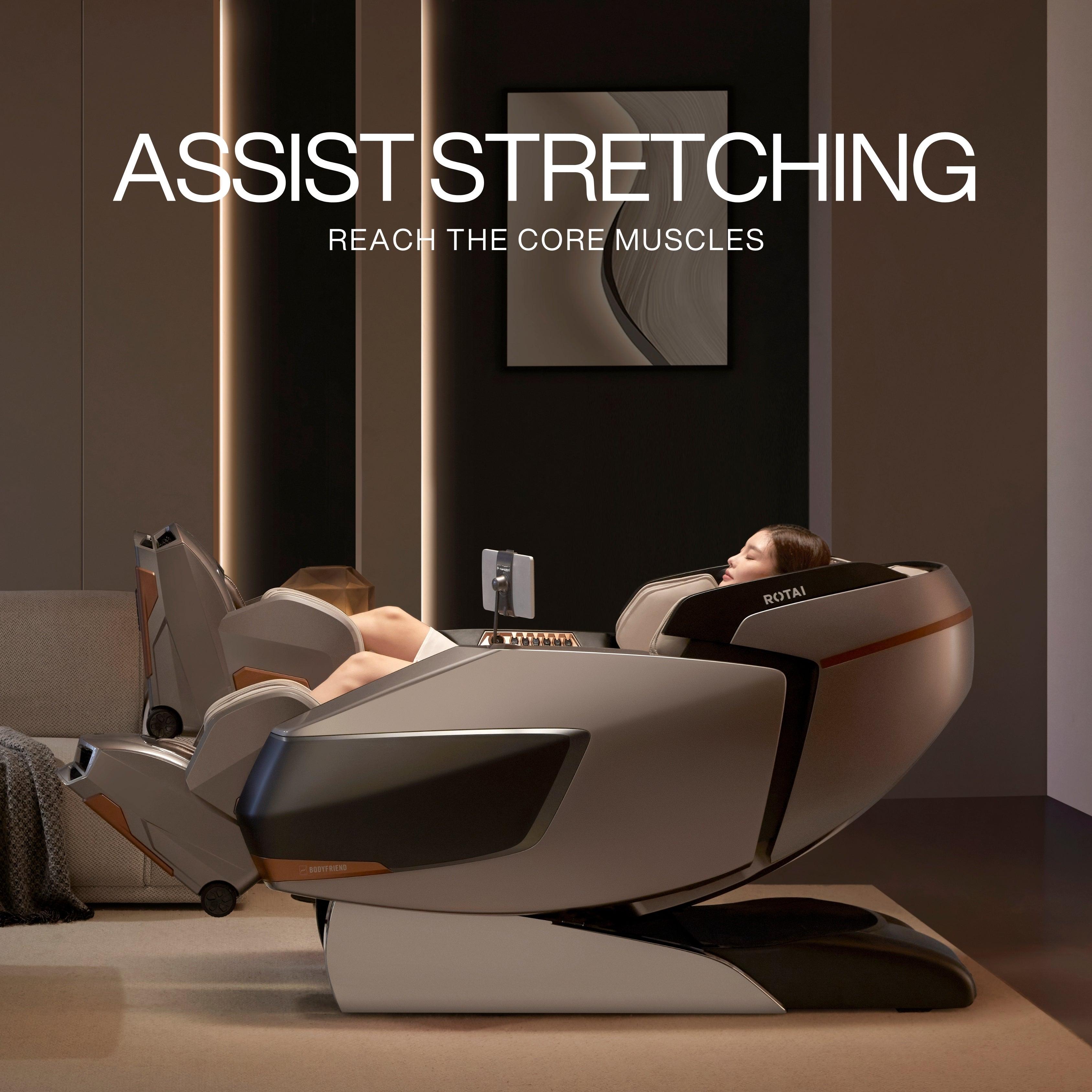 AI Robotic Massage Chair (Glacier Silver) with assist stretching technology for core muscle relaxation - best massage chair in UAE and Dubai, best massage chair uae, massage chair Dubai, massage chair uae, massage chair Saudi Arabia, كرسي التدليك, Best ma