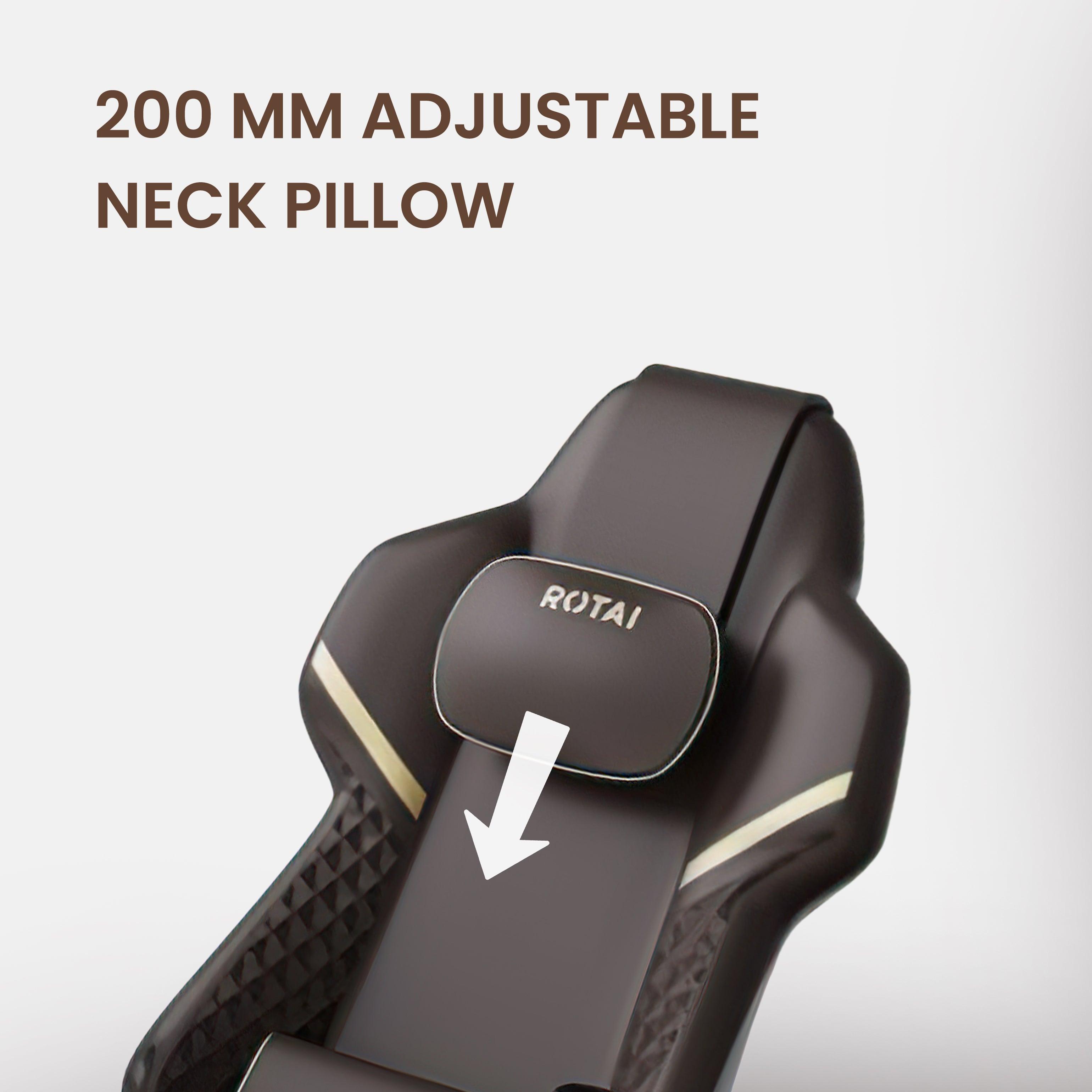 Brown office massage chair with 200 mm adjustable neck pillow, featuring button-type smart App control and straight rail for massage.