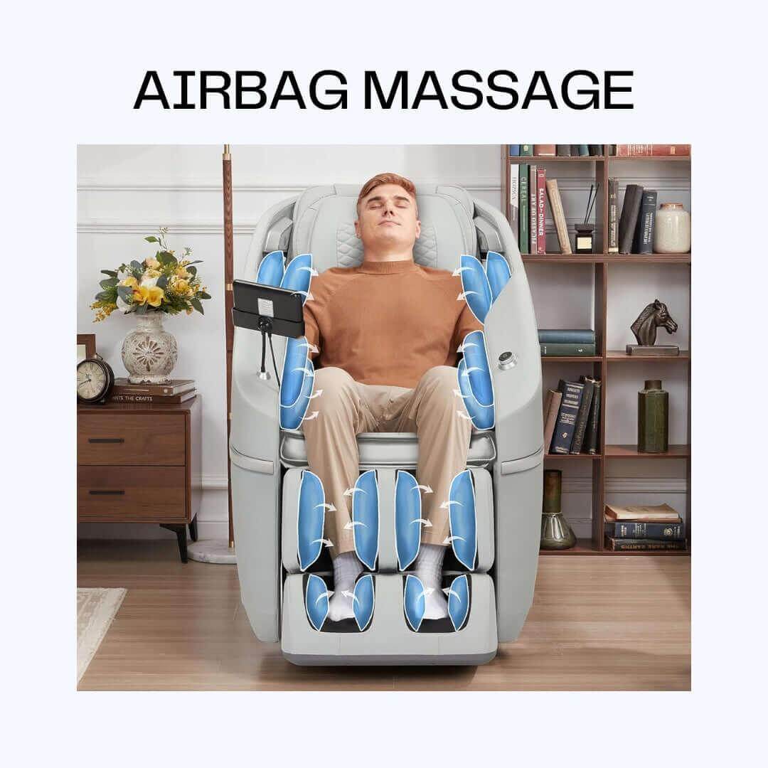 Man enjoying airbag massage in Ekanite Massage Chair and Sofa, best massage chair in UAE and Dubai, كرسي استرخاء كرسي مساج كهربائي. best massage chair uae, massage chair Dubai, massage chair uae, massage chair Saudi Arabia, كرسي التدليك, Best massage chai